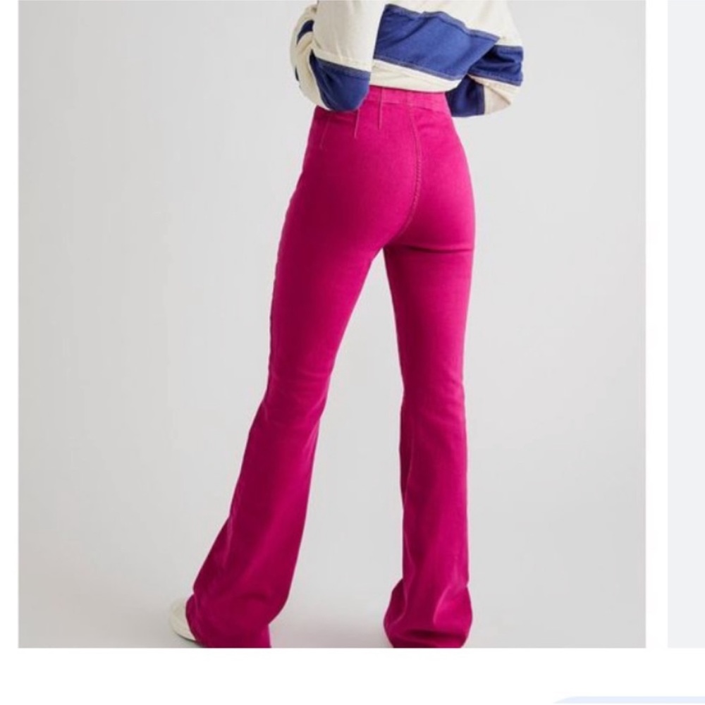 We the Free People Jayde Cord High Rise Flare Pink Jeans Pants Barbie Hippie